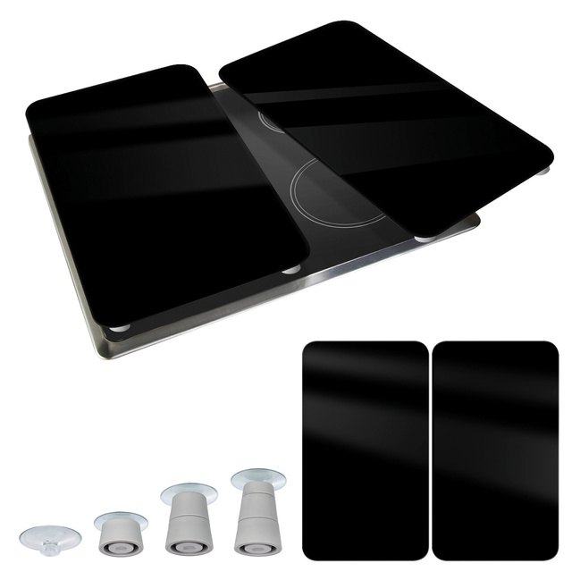 Plăci de protecție din sticlă pentru aragaz BLACK, 2 bucăți, WENKO, negru