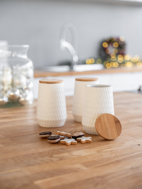 Recipiente de bucatarie din ceramica DIAMOND, capac bambus, 3 x 0,6 l, WENKO