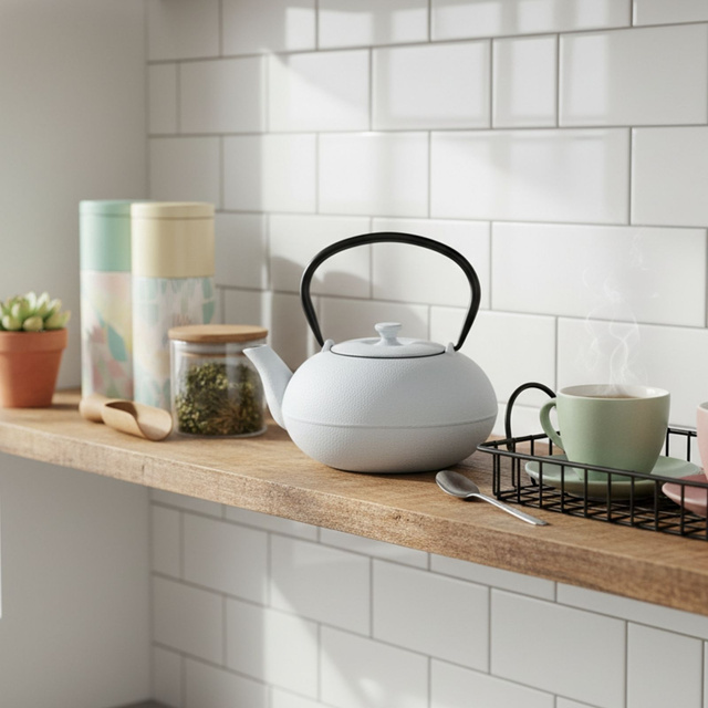 Ceainic din fontă cu infuzor NOMI, 800 ml, alb