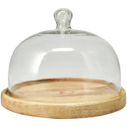 Platou din lemn pentru prăjituri cu capac din sticlă