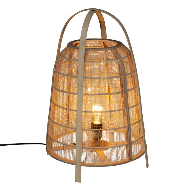 Veioza in forma de felinar CARMEN, abajur din bambus, inaltime 49 cm