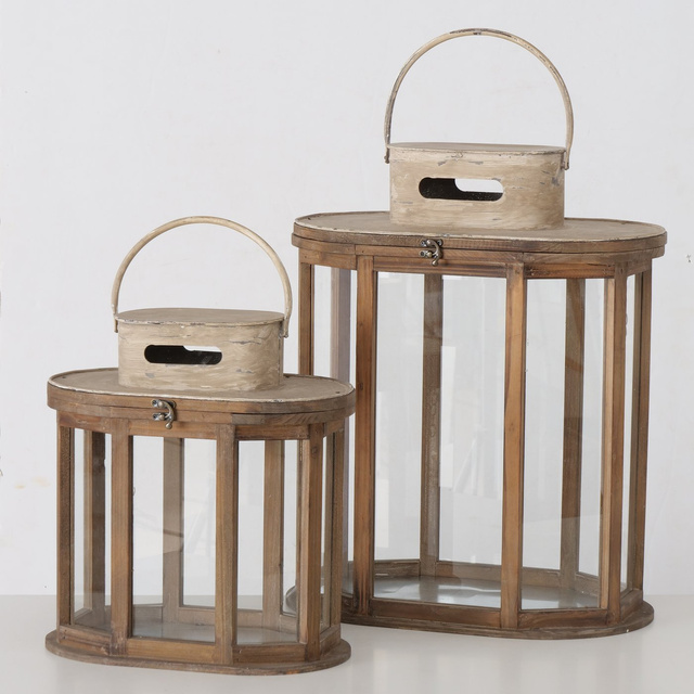 Set 2 felinare  din lemn Laurie