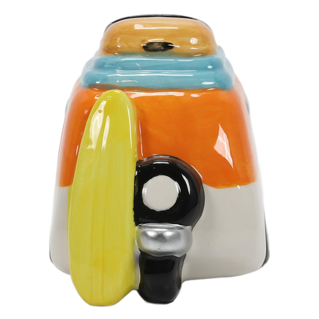 O pușculiță din ceramică colorată cu motiv de călătorie