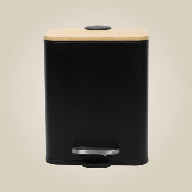 Coș îngust de baie ZETRU, 5 l, cu capac din bambus