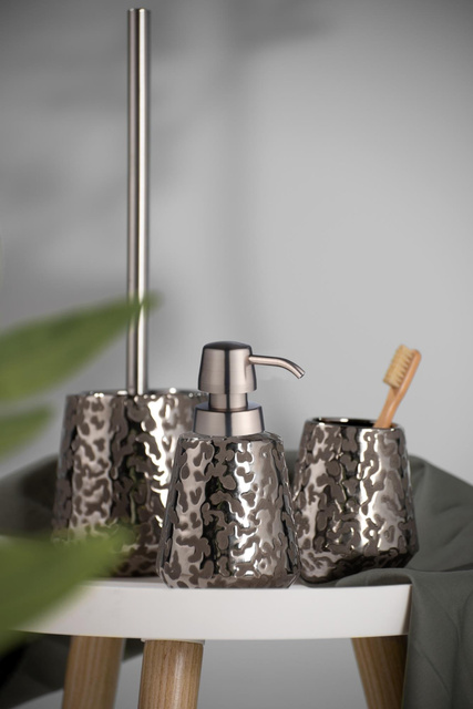 Perie WC cu suport BURGOS, finisaj platina, Ceramica, Wenko