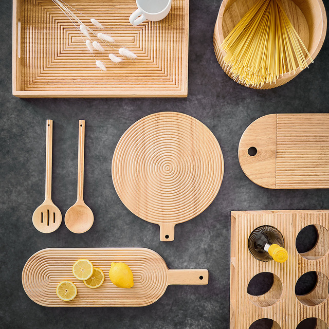 Bol cilindric cu striatii, bambus, Ø 27 x 12 cm