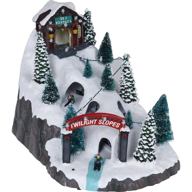 Parc de distractii de iarna, scena in miscare cu LED, 34 x 25 cm