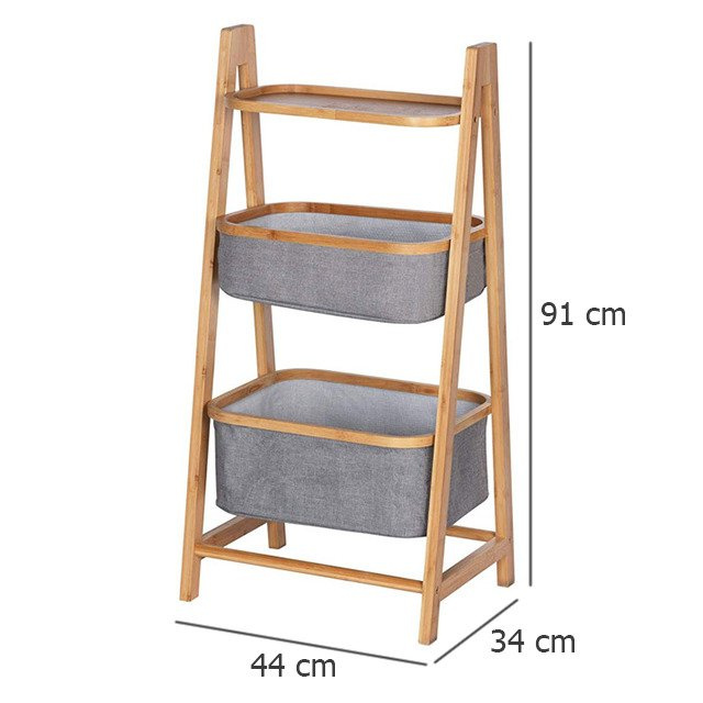 Bibliotecă cu două rafturi BAHARI, două coșuri cu structură din bambus, Wenko