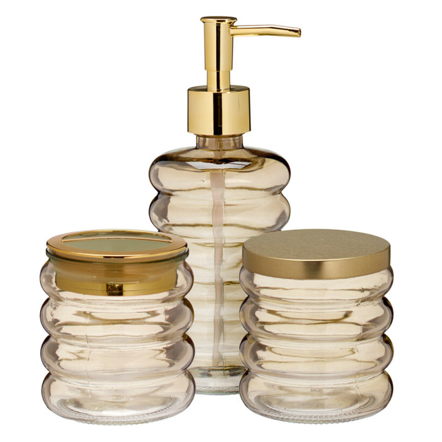 Set de baie HUM, dozator din sticlă, cană, recipient, 3 elemente, piersică