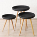 Set 3 masute de cafea loft cu blat negru si picioare din lemn de mango Masdour