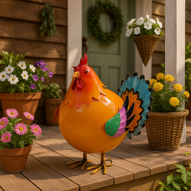 Figurină colorată de cocoș din metal, 21 x 25 x 28 cm