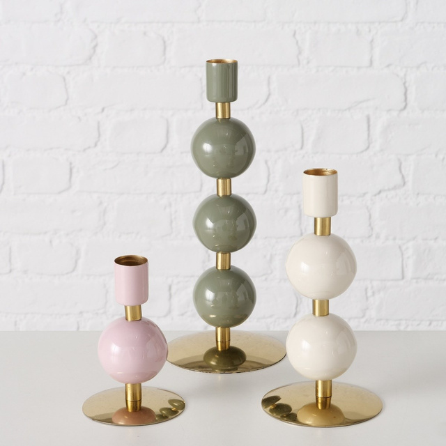 Suport de lumânare din metal cu detaliu auriu, set 3 bucati