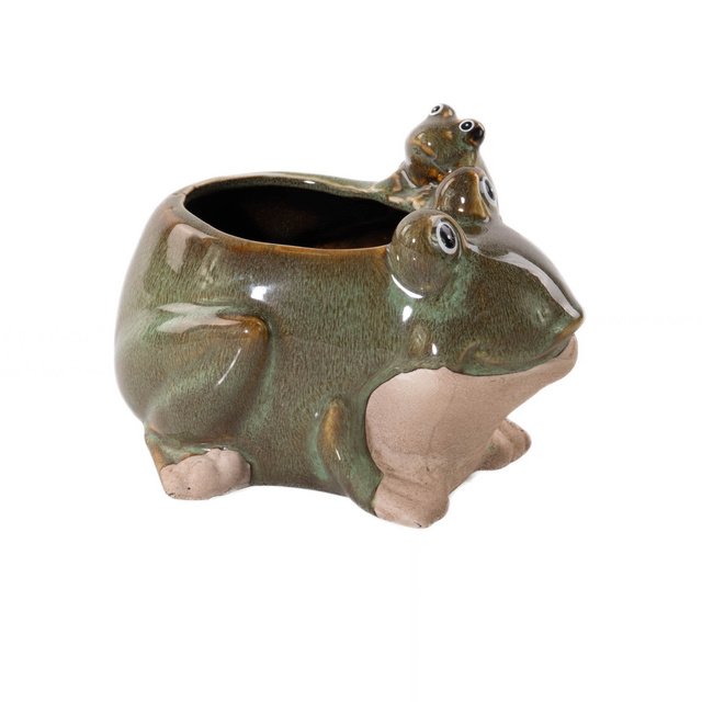 Ghiveci de gradina din portelan, broasca, 15 x 11 cm