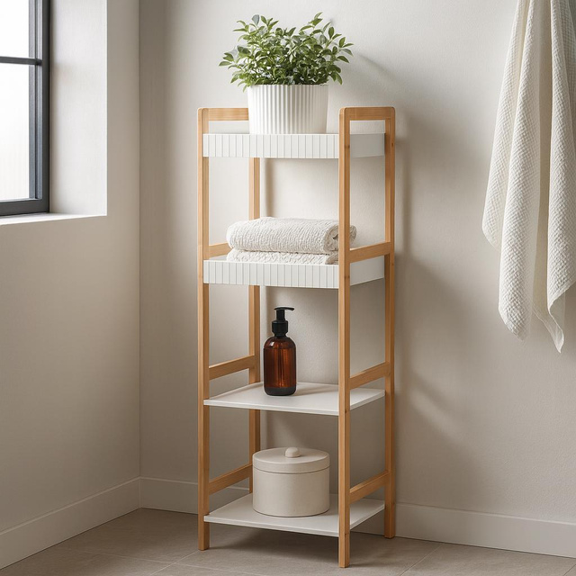 Stâlp de baie FORMA, cadru din bambus, 36 x 33 x 110 cm