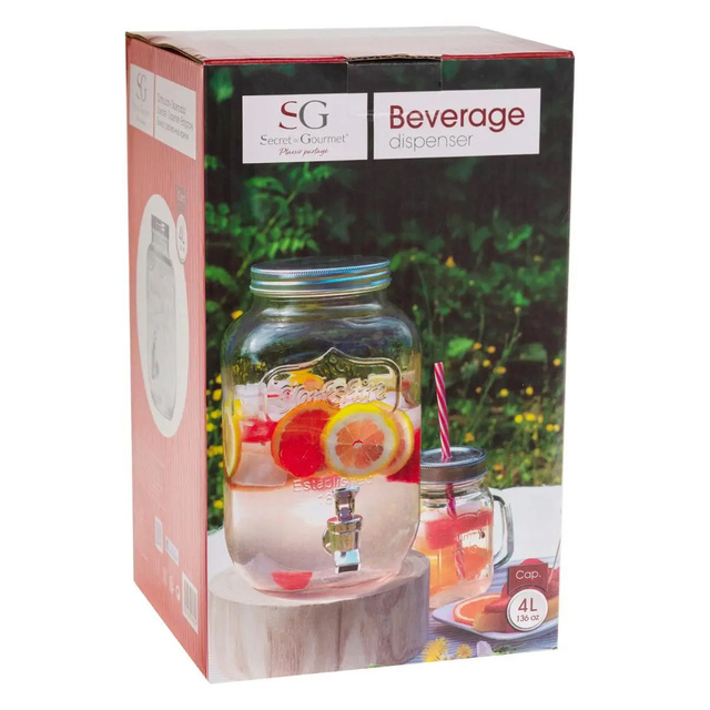 Dozator din sticla pentru sucuri si bauturi, 4 L