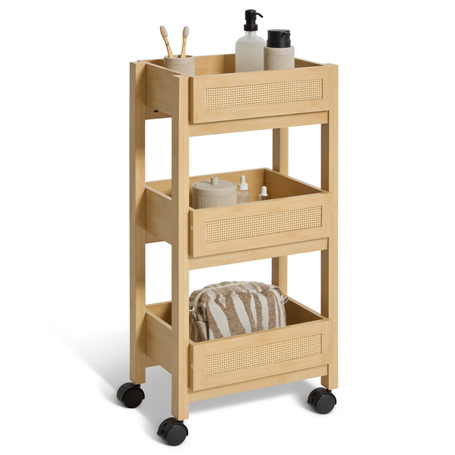 Cărucior de bucătărie pe roți CANE, împletitură vieneză, 39,6 x 30 x 85,5 cm