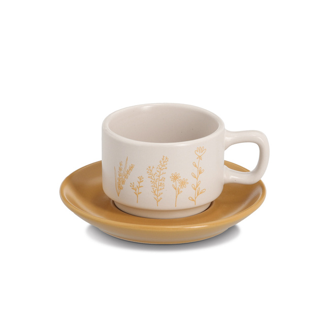 Set espresso FLOWERS, 4 cești cu farfurioare, 70 ml