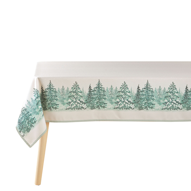 Fata de masa de Craciun cu brazi si fulgi de zapada