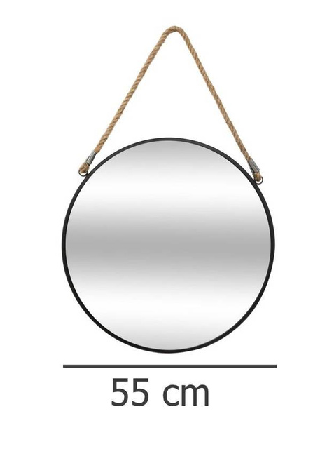 Oglindă decorativă, suspendată, rotundă, Ø 55 cm, neagră