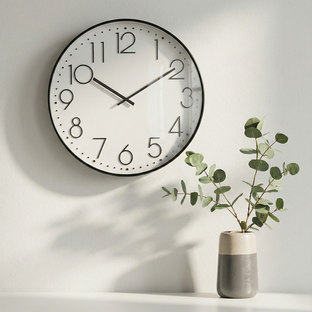 Ceas de perete cu ramă neagră, Ø 50 cm