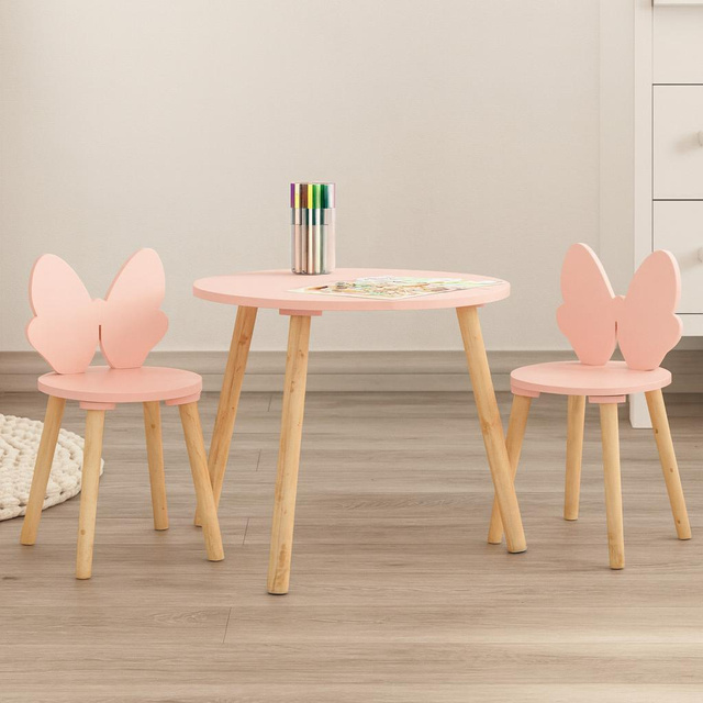 Set de mobilier pentru copii cu fundiță roz, măsuță + 2 scaune