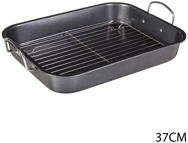 Formă de copt cu grătar și mânere, 37 x 29 x 5,5 cm, oțel inoxidabil