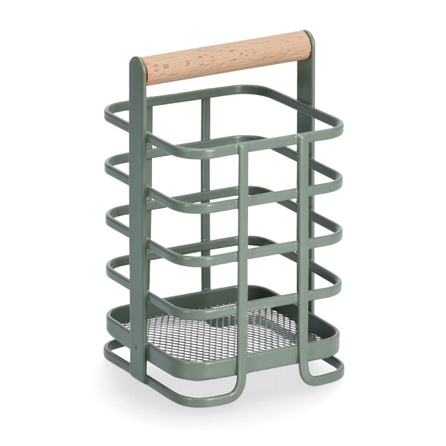 Suport pentru tacamuri cu maner din bambus, 10 x 10 x 17 cm