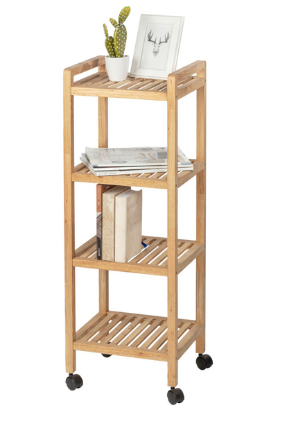 Raft pentru baie pe roti NORVEGIA cu patru rafturi, lemn de nuc, 31x35x97 cm, Wenko