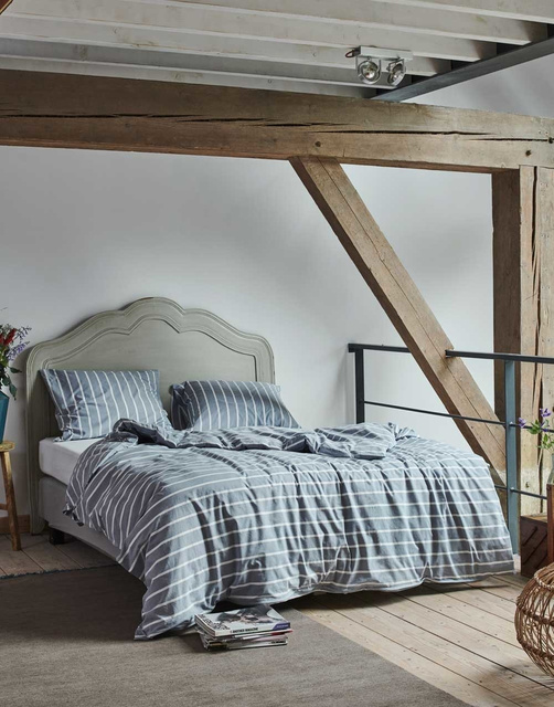 Lenjerie de pat decorativă din bumbac 100% de culoare albastră, fețe de pernă decorative, lenjerie de pat în dungi, Esprit, 140 x 220 cm