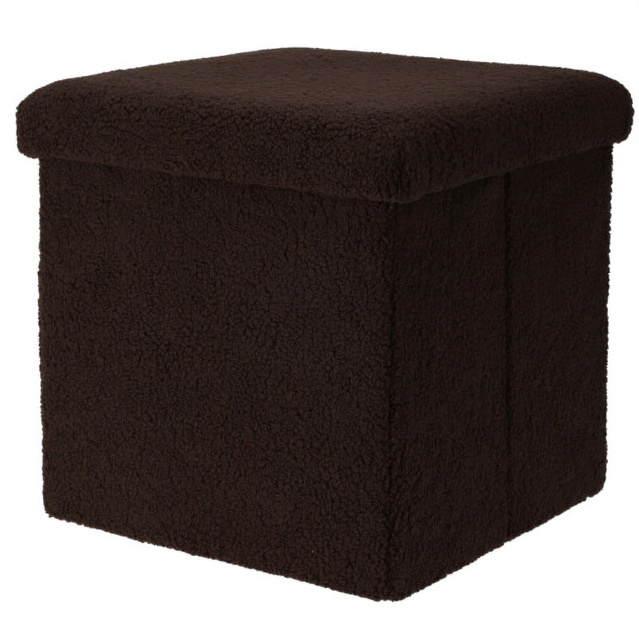 Taburet bouclé cu spațiu de depozitare BINI, 38 x 38 x 38 cm