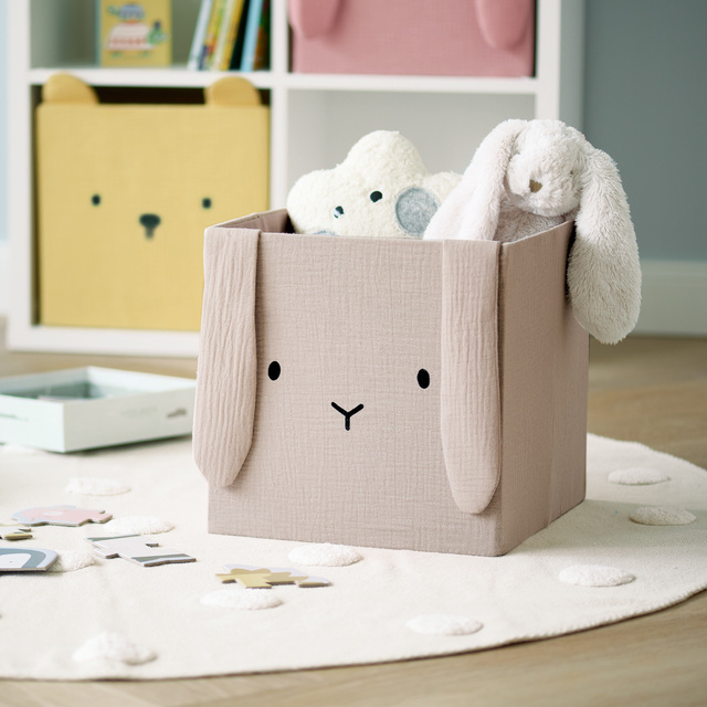 Cutie pentru jucării din muselină COZY KIDS cu urechi, 28 × 28 × 28 cm