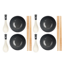 Căni negre pentru ceai BUMY cu suporturi din lemn, 4 bucăți