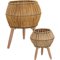 Suport impletit pentru ghiveci cu picioare din lemn, 2 bucati