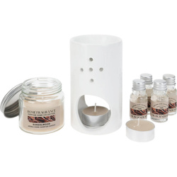 Set de parfum, lampă cu uleiuri și lumânări, lemn de santal