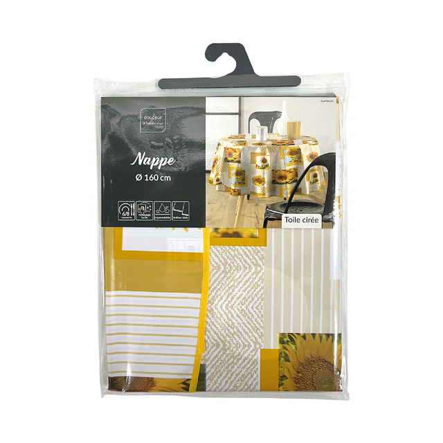 Fata de masa rotunda cu model floarea-soarelui SUNFLOWER, Ø 160 cm, plastic