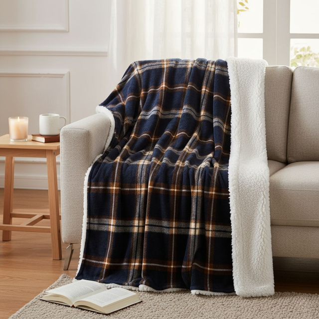 Pătură în carouri, 200 x 150 cm, albastră