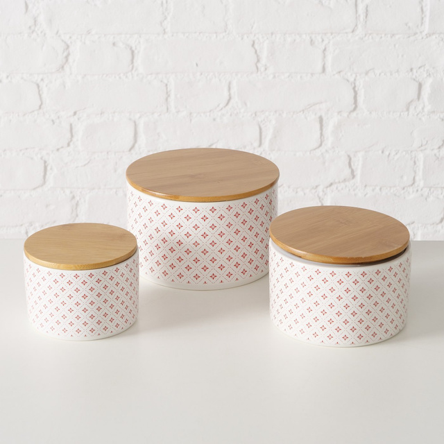 Set 3 recipiente
din ceramica
Lilly cu capac
din bambus, alb