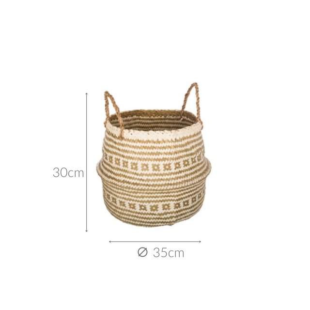 Coș din iarbă de mare cu motiv etnic, 35 x 30 cm