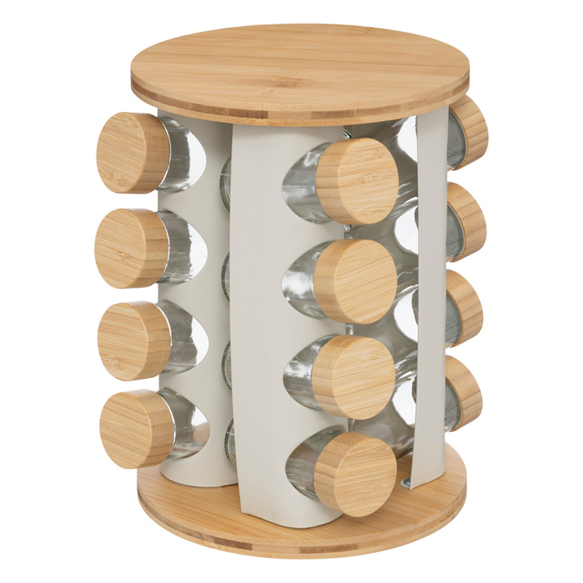 Suport rotativ pentru condimente SENSIA, 13 borcane cu capace din bambus