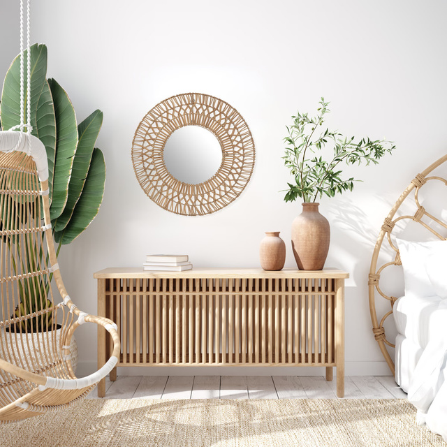 Oglinda rotunda Milou, cadru de ratan, Ø 58 cm