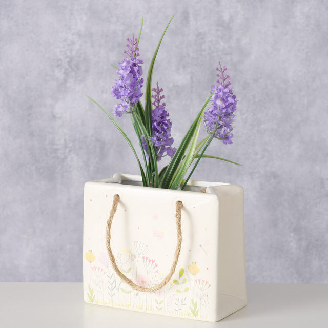 Ghiveci ceramic Florina, cu dimensiunile de 15 x 8 x 12 cm.