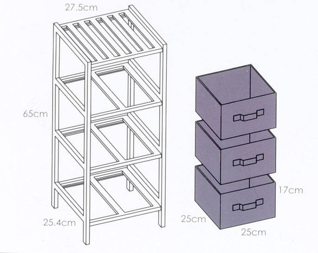 Raft pliabil cu sertare textile, 65 cm