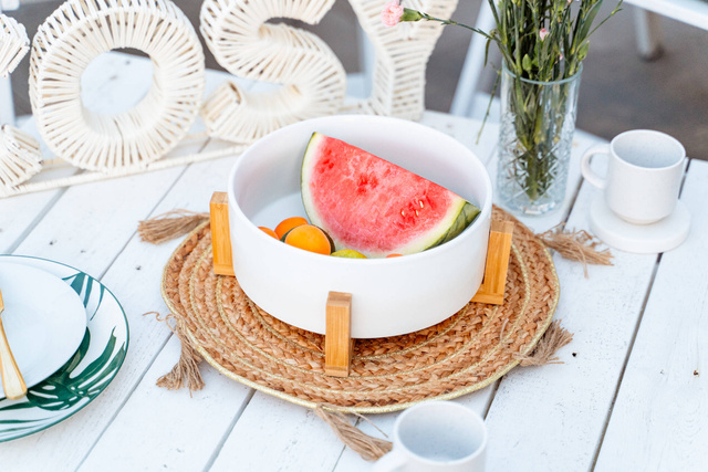 Set 4 cesti ceramice Lana cu suport, 200 ml