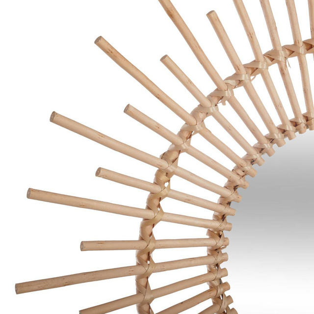 Oglinda de perete,rotunda, cadru din ratan, Ø 76 cm, Bej