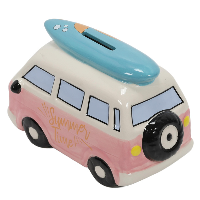 O pușculiță din ceramică colorată cu motiv de călătorie