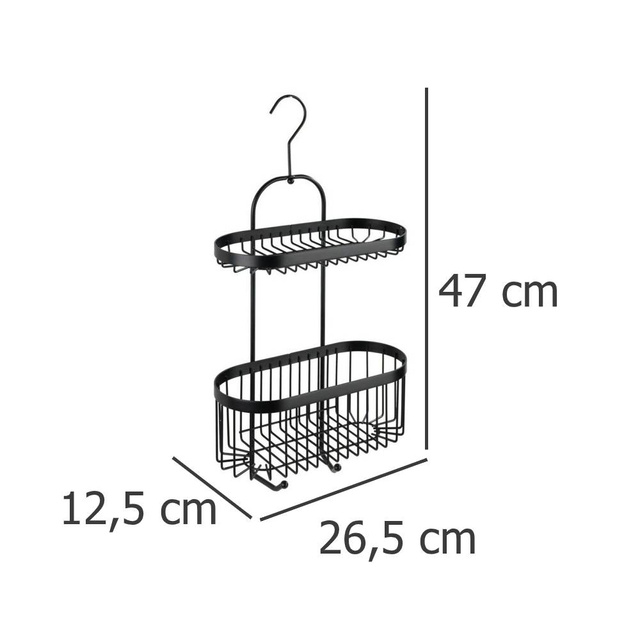 Raft de baie fixat pe perete Classic-Plus, 2 nivele + 2 cârlige, Wenko