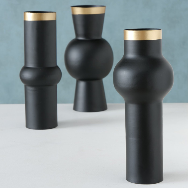 Vaza Varnjo, negru cu decor auriu, 30 cm