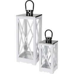 Set 2 felinare din lemn cu garnituri metalice