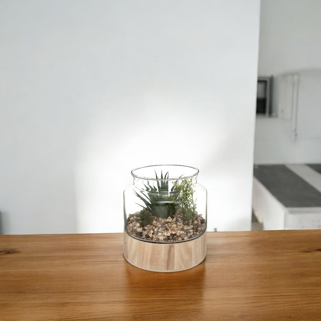 Plante artificiale, 17,5 cm înălțime, într-un terariu de sticlă pe bază