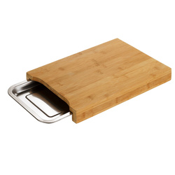 Tocator de bucatarie, Tava inclusa, Bambus/Otel, Maro